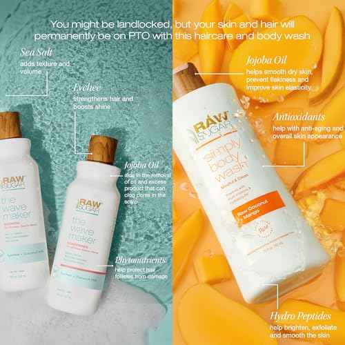 Raw Sugar The Wave Maker Shampoo and Conditioner Set and Coconut + Mango Body Wash (3 Products) A Complete Haircare and Skincare Bundle