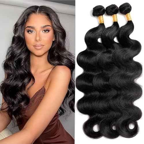 Hswpawk Body Wave Bundles Human Hair 16 18 20 Inch 12A Human Hair Bundles 3 Bundles Human Hair 100% Unprocessed Brazilian Virgin Hair Bundles Deals Human Hair Natural Color Human Hair Weave Extension