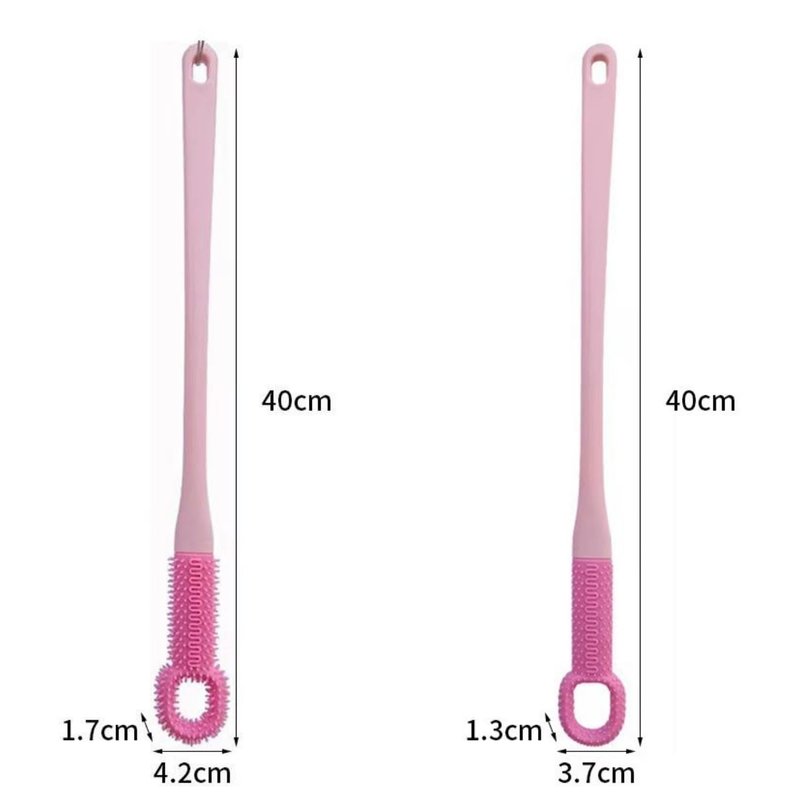 Odetina Long Handle Toe Cleaning Brush for Shower, Soft Rubber Toe Cleaner Between Toes, Exfoliating Foot Scrubber Foot Brush for Seniors, Men, Women - 1 Set (Pink)