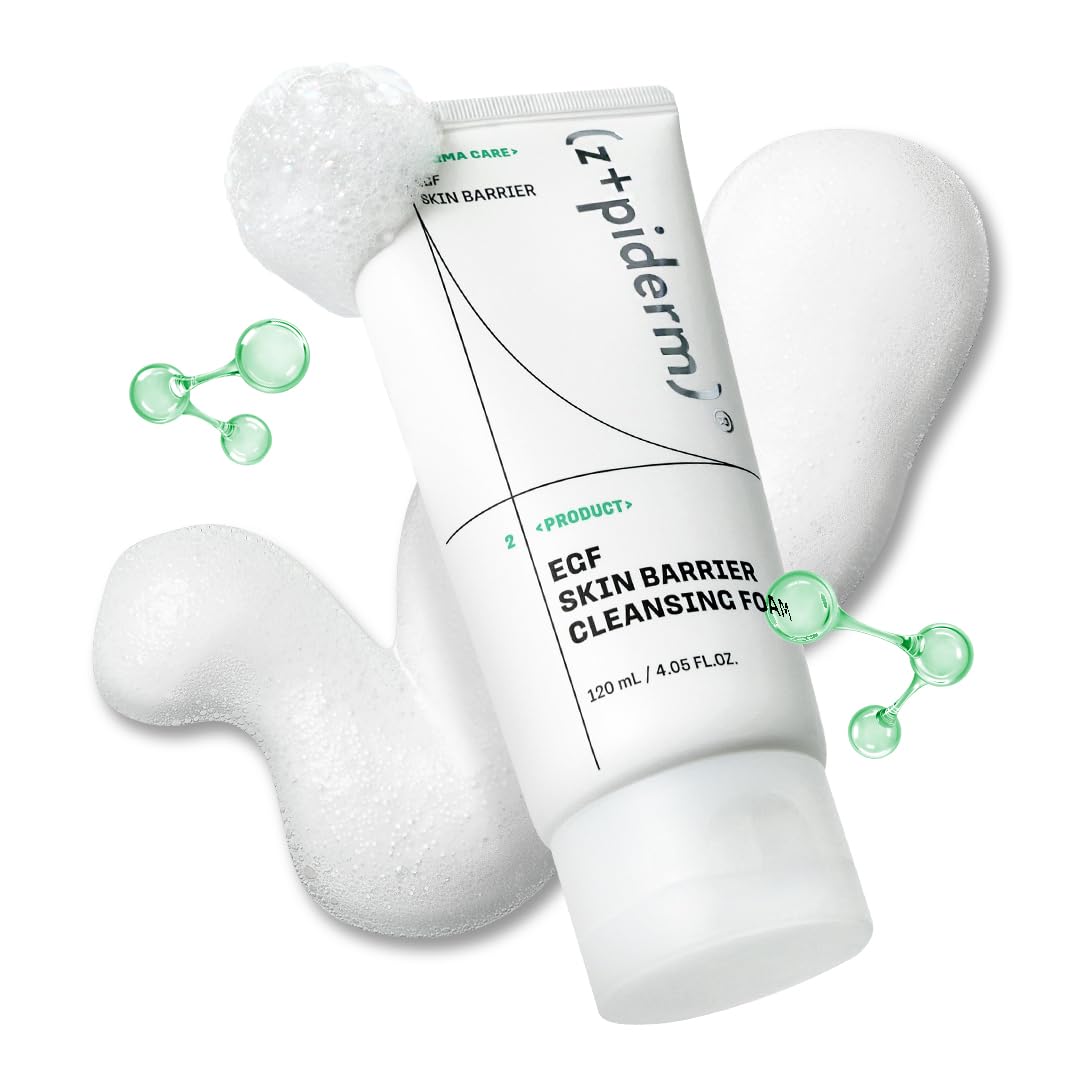 Zipiderm EGF Deep Cleansing Foam – Korean Gentle Facial Cleanser with EGF for Sensitive & Acne-Prone Skin, Double Cleansing K-Beauty Foam that Supports Skin Barrier & Smooth Texture, 4.05 fl oz