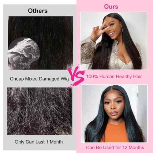 BELE 13x4 Lace Front Wigs Human Hair 24 Inch 200% Density Pre Plucked Brazilian Virgin Straight Skinlike Real Hd Lace Frontal Wigs Human Hair Glueless Straight Lace Front Wigs for Women Natural Color