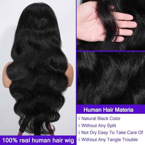 13x6 Body Wave Lace Front Wigs Human Hair Pre Plucked 200% Density HD Transparent Lace Frontal Wigs Human Hair For Women 24 Inch