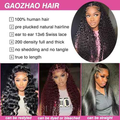 22 Inch Water Wave Lace Front Wigs Human Hair Pre Plucked 13x6 Deep Part HD Lace Frontal Wig 200 Density Curly Human Hair Wig for Women