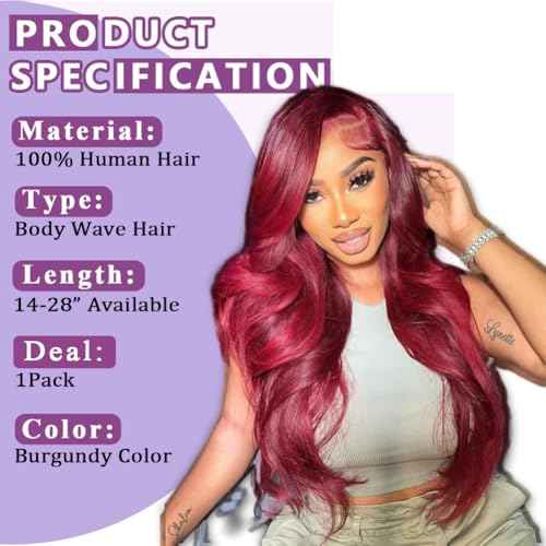 99J Burgundy Human Hair Bundles Body Wave 30 Inch 12A Wine Red Double Weft Brazilian Bundles Human Hair Extensions 1 Pack