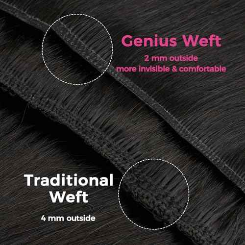Lashey Genius Weft Seamless Clip in Hair Extensions Real Human Hair Natural Black Yaki Straight 16 Inch 7pcs 110g Handmade Thin Weft Clip ins for Women