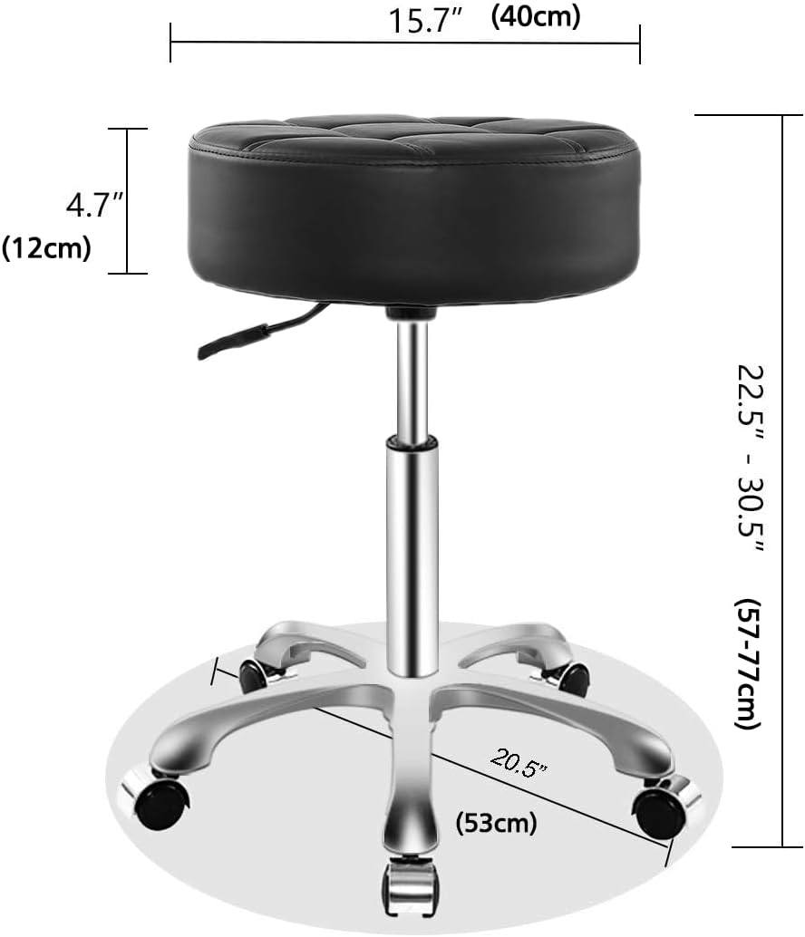 Skiennix Rolling Adjustable Stool - Heavy Duty Hydraulic Chair with Wheels for Medical & Salon Use | Black