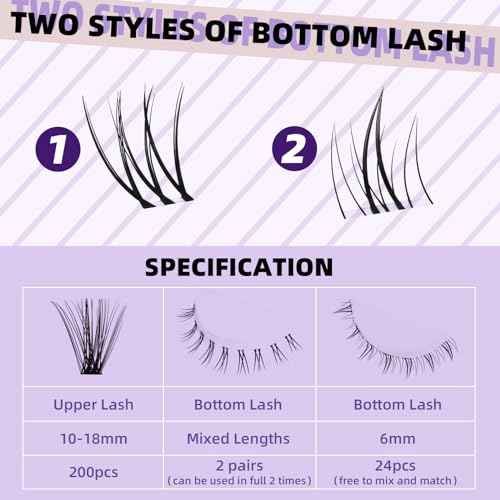 B&Qaugen B&Q Eyelash Extension Kit with Bottom Lash Extension 10-18mm 40D D Curl Lash Clusters Kit with Bottom Lashes DIY Lash Extension Kit Bond and Seal Lash Applicator (Kit-40D-D-MIX10-18)