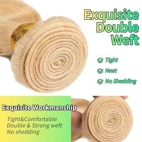 Human Hair Bundles Body Wave Blonde Color, 26 Inch - 1 Bundle - #613, Antousha Body Wave Bundles Human Hair 12A Brazilian Virgin Wavy Hair Bundles for Women