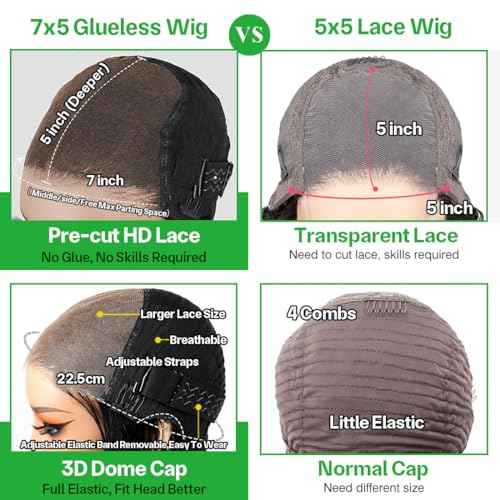 20 Inch Glueless Wigs Human Hair Deep Wave Lace Front Wigs Human Hair 180% Density Pre Plucked Pre Cut Glueless Wig 7x5 Lace Closure Deep Curly Human Hair Wigs for Women