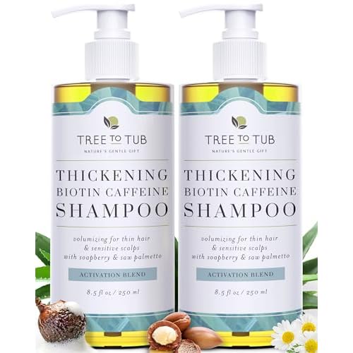 Tree to Tub Biotin Fine Hair Thickening Shampoo for Thicker, Fuller Volume - Gentle Volumizing Sulfate Free Argan Oil Shampoo for Women & Men w/Caffeine, Organic Saw Palmetto, All Natural Tea Tree