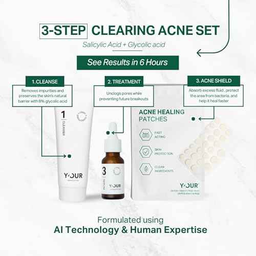 Y¡¯OUR Essential 3-Step Acne Kit: Purifying Cleanser, Anti-Acne Serum & Healing Patches; Pimple Clearing, Pore Minimizing Skincare Routine. Made in USA. Suitable for All Skin Types. Holiday Gift Bundle