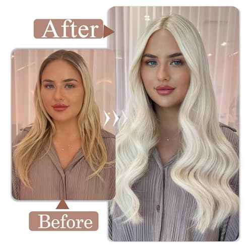 Clip in Hair Extensions Real Human Hair 22 Inch Clip ins Extensions Remy Human Hair for Women #60 Platinum Blonde Hair Extensions for Wedding,Daily Wear 80g/2.82oz 5pcs