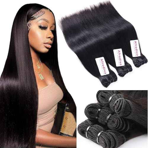 Straight 3 Bundles Human Hair 22 24 26 Inch 100% Unprocessed Brazilian Virgin Human Hair Bundles Double Weft Weave Bundles Straight Hair 70g/Bundle Hair Natural Color
