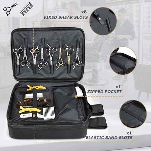 Barber Bag with Detachable Tray, 16.8-in Travel Backpack for Clippers and Supplies, Large Capacity Hairdresser Bag with Adjustable Dividers for Hair Cutting Tools