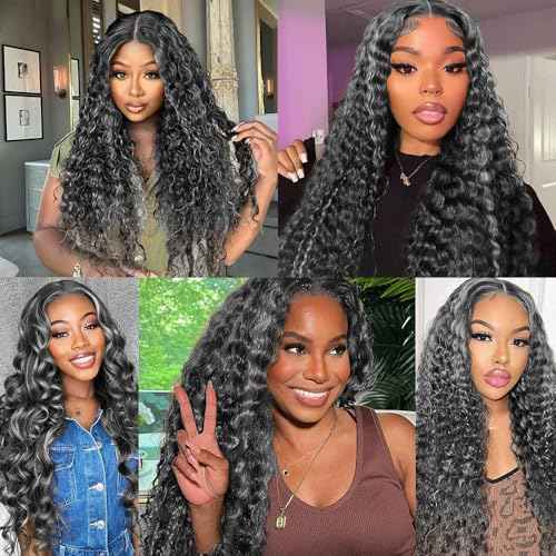 Ombre Bundle P1BGray Deep Wave Human Hair Bundle 8A Grade Two Tone Salt And Pepper Hair Weave 3 Bundles 30 32 34 Inch Highlight Gray Deep Wave Bundles 300G
