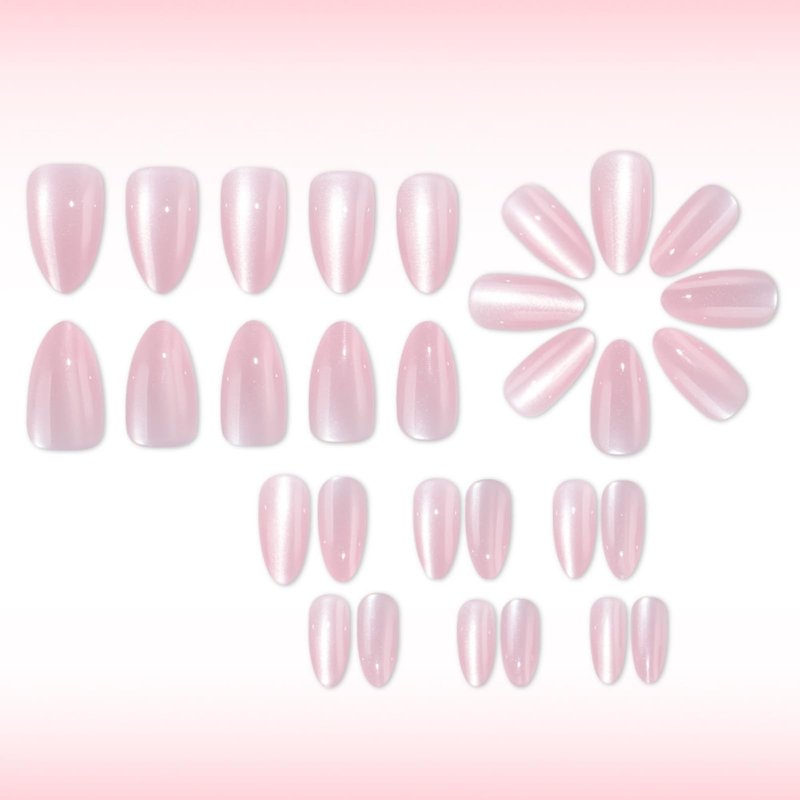 30Pcs Pink Press on Nails Glitter Fake Nails Medium Almond False Nail Reusable Glossy Full Cover Stick on Nail for Women Manicure