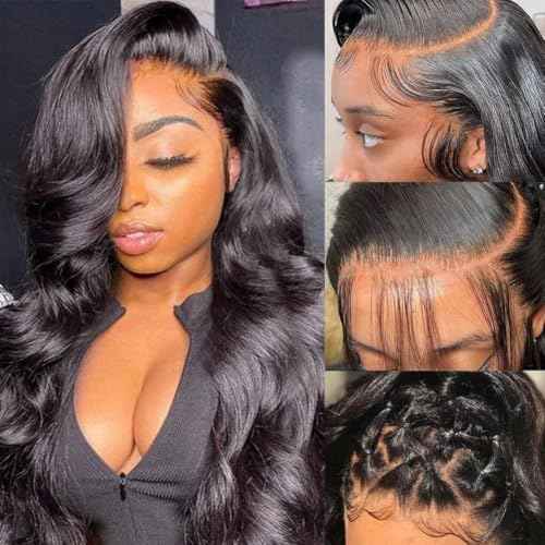 250% Density 13x6 HD Body Wave Lace Front Wigs Human Hair Pre Plucked HD Lace Frontal Wig 13x6 Glueless Full Lace Frontal Wigs Human Hair For Women Natural Black