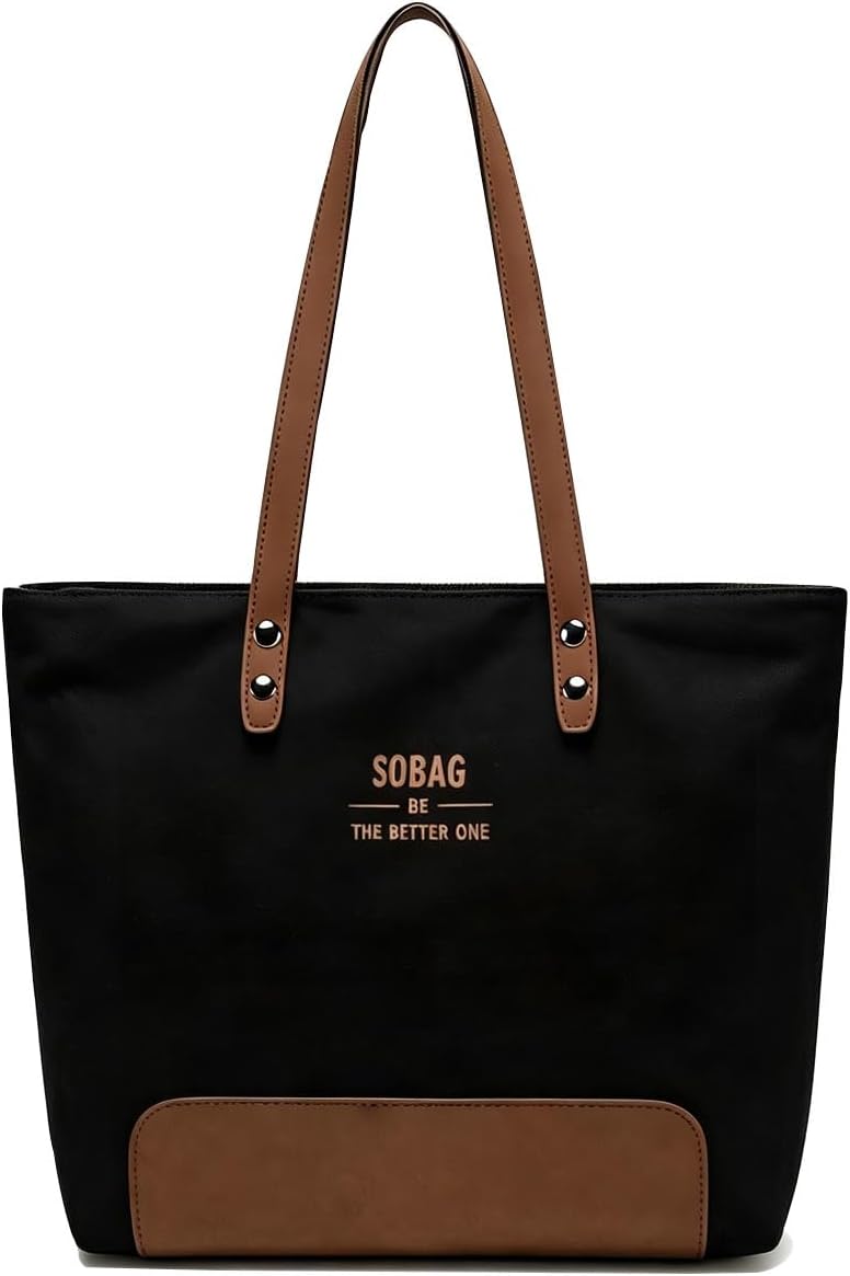 Tote Bag for Women - Canvas Handbag with Zipper & Multiple Pockets | Ideal for Office & Casual Use
