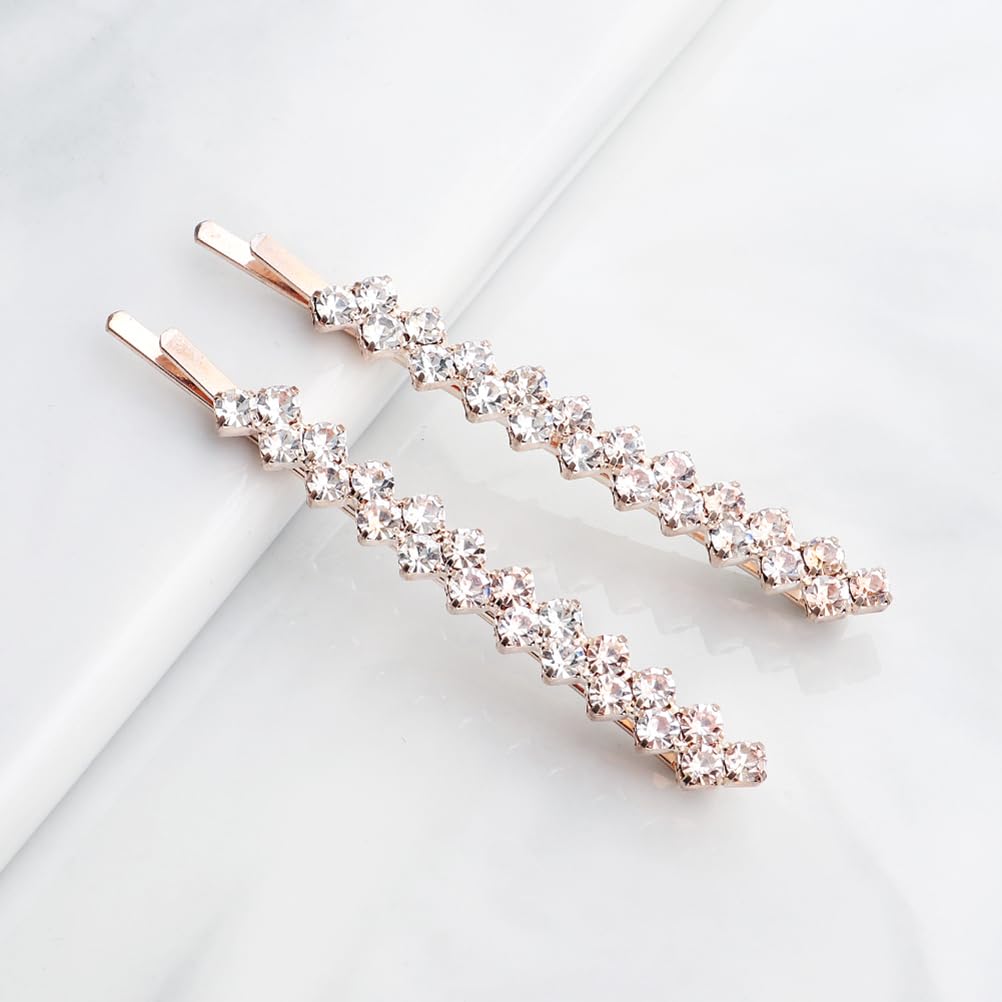 Uonlytech Hair Jewelry Clip, 1 Set 2 Pairs Rhinestone Hair Barrette, Rose Gold Fashion Hair Clip for Women
