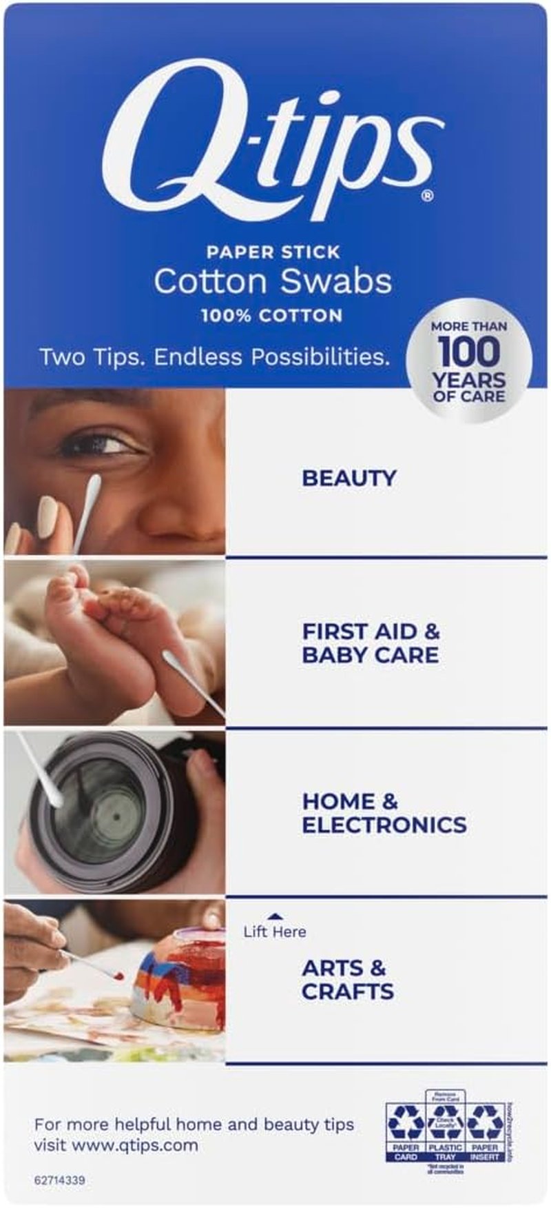 Cotton Swabs - 100% Cotton Q-Tips for Hygiene & Beauty Care | 625 Count