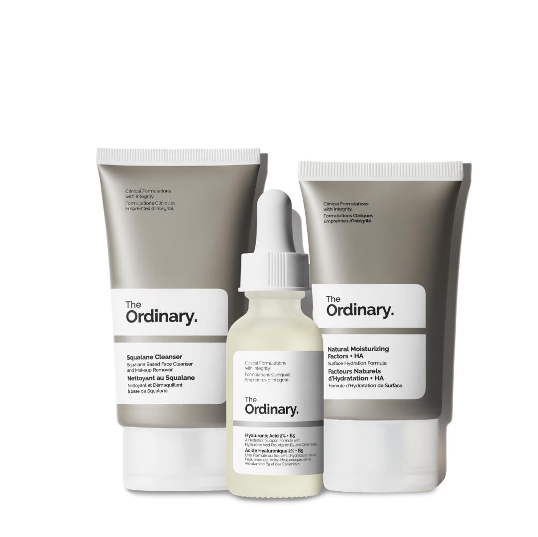 The Ordinary Daily Skincare Set - Squalane Cleanser, Hyaluronic Acid 2% + B5 & Moisturizing Factors | Complete Routine