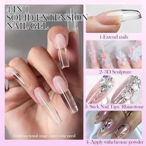 Clear and White Solid Builder Gel for Nails- Non-Stick Hand 3D Sculpting Extension Gel for Nail Art Carving Sculpting Patterns Nail Art Decoration DIY, 30g