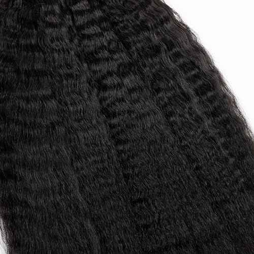 Kinky Straight Human Braiding Hair For Boho Braids Wet and Wavy Bulk Human Hair No Weft 100g (1Pack-4PCS) Yaki Straight For Micro Braiding (Kinky Straight£¨#1B), 22 Inch)