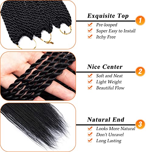NAYOO Senegalese Twist Crochet Hair For Black Women - 8 Packs 35 Strands/Pack Small Twist Crochet Braids Hair Hot Water Setting, Crochet Braiding Hair Straight Ends(18 Inch, 1B)