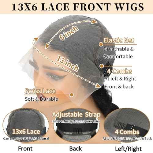 Body Wave Lace Front Wigs Human Hair Pre Plucked 22 Inch 13x6 HD Transparent Body Wave Glueless Wig 260 Density Human Hair With Baby Hair