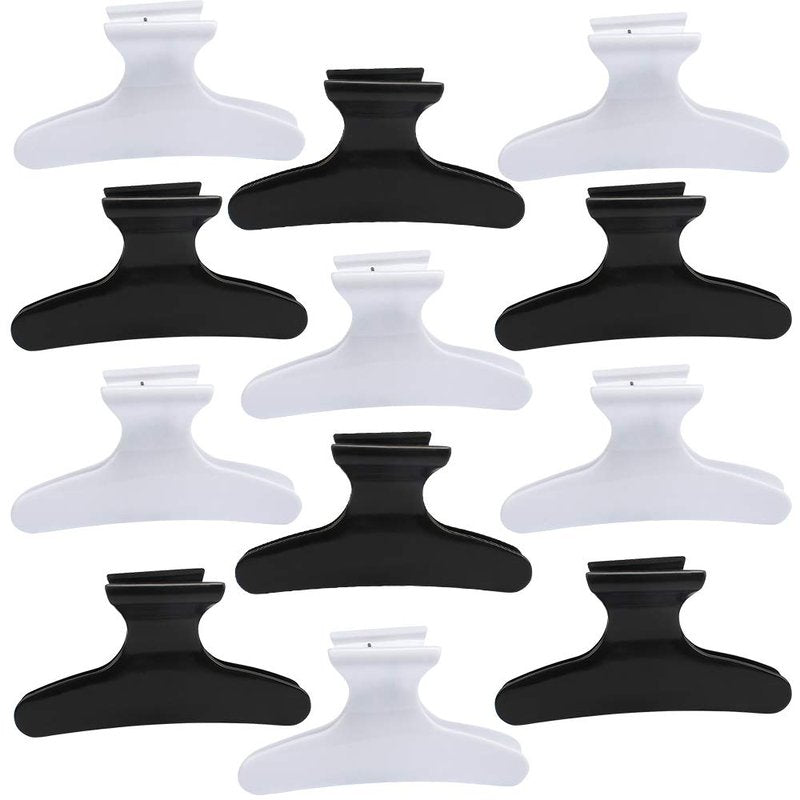 Skiennix Hair Clips - 12 Pack Butterfly Claw Clips for Salon Styling & Sectioning | Black & White