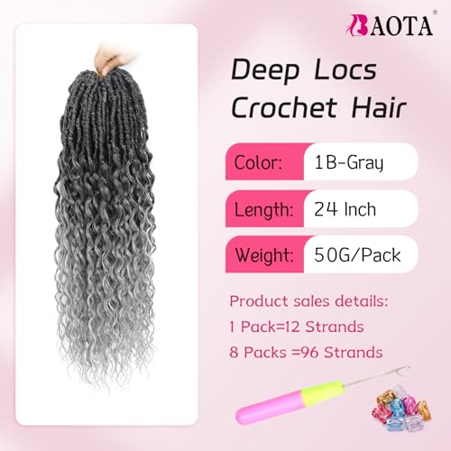 24 Inch 8 Packs Deep Faux Locs Crochet Hair Ombre Gray of Soft Locs with Curly Ends Perfect Pre Looped Deep Wavy Styles for Crochet Hair Black Women Embrace Your Beauty