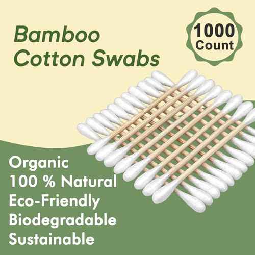 1000 Count Bamboo Cotton Swabs - Eco-Friendly Cotton Buds with Wooden Sticks for Home Cleaning, Personal Ear Cleaning, Makeup Application, and Personal Hygiene - Perfect for Daily Use