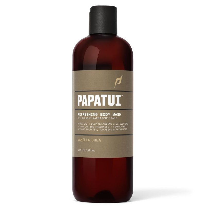 PAPATUI Refreshing Exfoliating Body Wash for Men - Hydrating Coconut Oil & Vanilla Shea | 18 oz