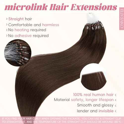 Microlink Hair Extensions Human Hair Deep Mocha 18inch 50g/pack Micro Loop Microbead Hair Extensions Real Smooth Human Hair Cold Fusion For Women