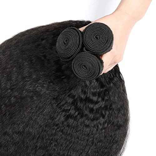 FQ Kinky Straight Bundles Human Hair 30 inch Kinky Straight Hair 1 Bundle 10A Brazilian Kinky Straight Human Hair Weave Extensions For Black Women 100g/bundle Natural Color