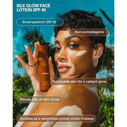 Cay Skin Isle Glow Face Moisturizer SPF 45 ? Illuminating Moisturizer, Broad Spectrum Sunscreen + Makeup Primer ? Lightweight, Pearlescent Formula with Radiant Finish for All Skin Types ? 2-Pk, 1.5 oz