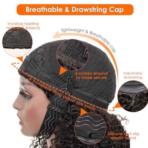 22 Inch Half Wig Human Hair 210 Density Kinky Curly Half Wig 3 In 1 Seamless Flip Over Glueless Wigs Human Hair with Drawstring Beginner Friendly kinkyCurly Headband Wig for Women