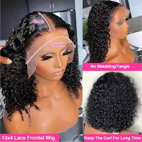 SODLIS Short Curly Bob Wig Human Hair 13x4 Lace Front Wigs Brazilian Virgin Human Hair Lace Frontal Curly Wigs For Black Women Pre Plucked with Baby Hair 150% Density (16 Inch)
