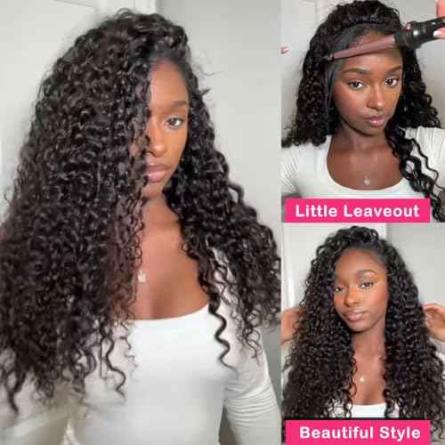 18 Inch Curly Half Wig Human Hair Deep Wave, All Hairstyles In One Curly Half Wigs, Flip Over With Adjustable String Invisilbe Hairline Beginner Friendly Headband Wig 200% Density