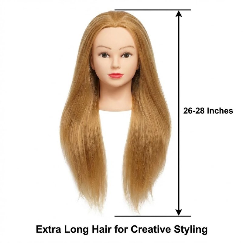 80% Real Hair Mannequin Head for Kids Braiding, Practice Training Doll Head for Hairstyle Styling Braiding Cosmetology (golden-26-28)