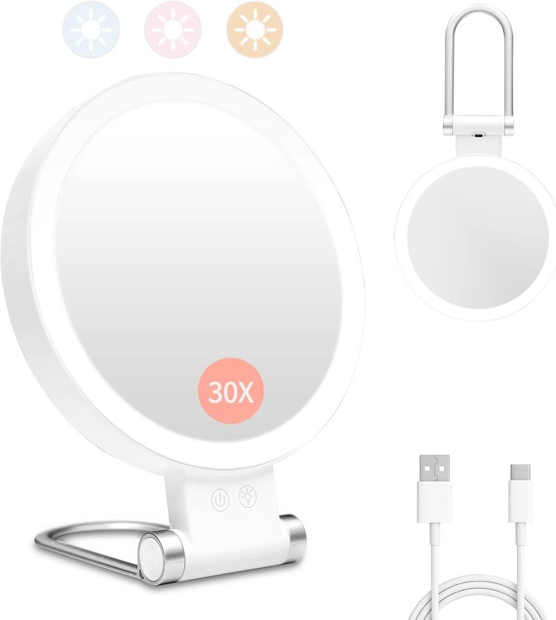 Makeup Mirror with Lights - 1X/30X Magnifying, Adjustable 3 Color Light | Rechargeable, Smart Memory, Perfect Gift for Women