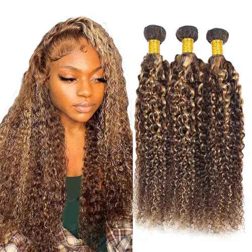 Ombre Brown And Blonde Bundles Human Hair P4/27 Highlight Bundles Kinky Curly Unprocessed Brazilian Virgin Hair Extensions 18 20 22 Inch