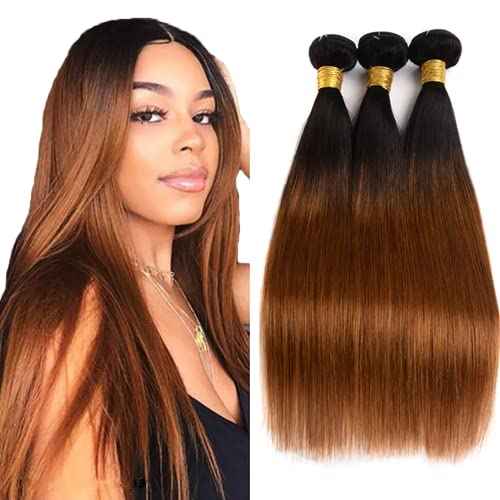 1B30 Bundles Ombre Brown Straight Human Hair Bundle Two Tone Black And Light Brown 3 Bundles 20 22 24 Inch Color 30 Straight Bundle Hair Extensions 300G