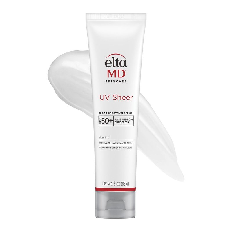 EltaMD UV Sheer Sunscreen SPF 50+ - No White Cast, Transparent Zinc Oxide & Hyaluronic Acid, Moisturizing Protection