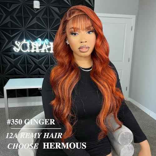 12A Ginger Bundles With Closure Body Wave Human Hair, Soft And Shed-Free Colored #350 Copper Orange 3 Bundles Human Virgin Hair With 4x4 HD Lace Closure Pre Plucked 10 12 14+10 IN Wavy Weave