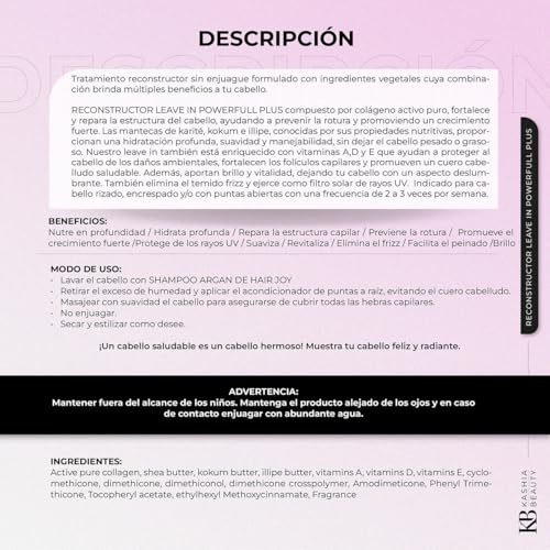 Kashia Beauty Reconstructor Leave-In Powerfull Plus 10.1 oz ? Plant-Based Collagen Hair Treatment ? Anti-Frizz UV Protection ? Deep Hydration with Shea Kokum & Illipe Butters