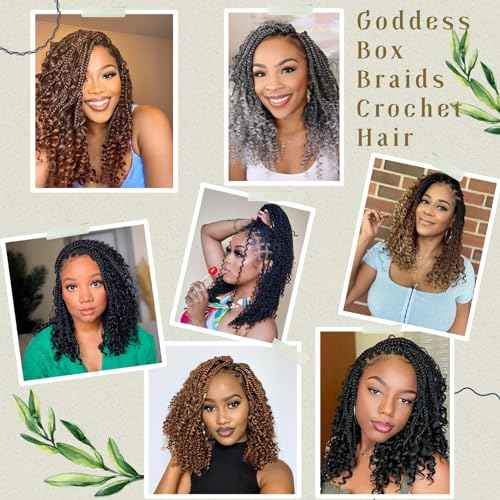 Eerya 8 Packs Boho Box Braids Crochet Hair for Black Women 10 Inch Goddess Box Braids Pre-looped Bohemian Crochet Box Braids With Curly Ends Synthetic Crochet Hair Extensions (10 inch, #4)