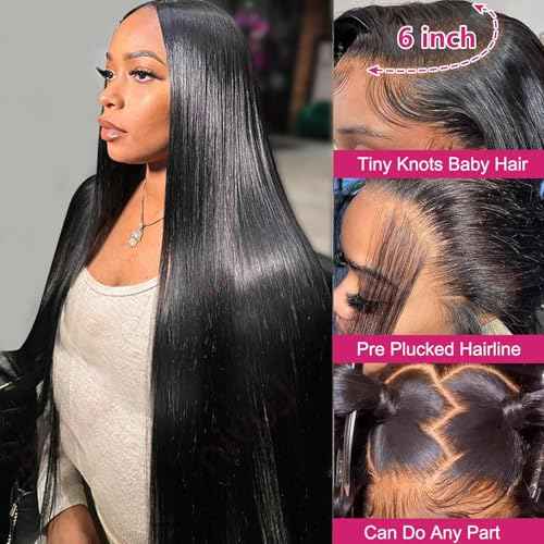 Lace Front Wigs Human Hair Pre Plucked HD Transparent Lace Frontal Wig Bralizian Virgin Human Hair Tiny Knots Natural Hairline with BabyHair (1B Black, 26 Inch)