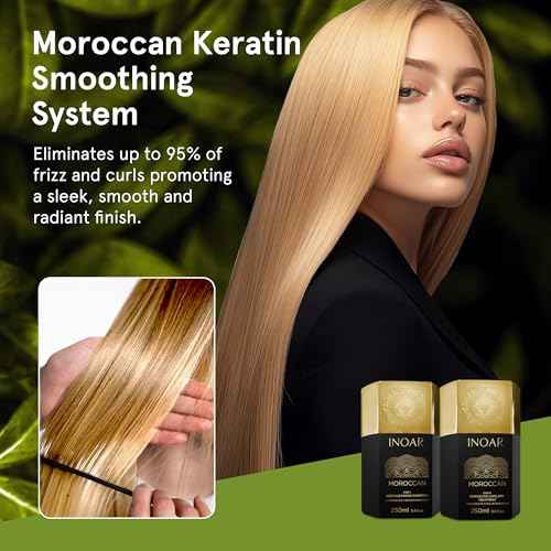 Inoar Moroccan Keratin Smoothing Treatment Set, Deep Cleansing Shampoo & Smoothing Treatment with White Clay & Cocoa Oil, 8.4 fl oz Each