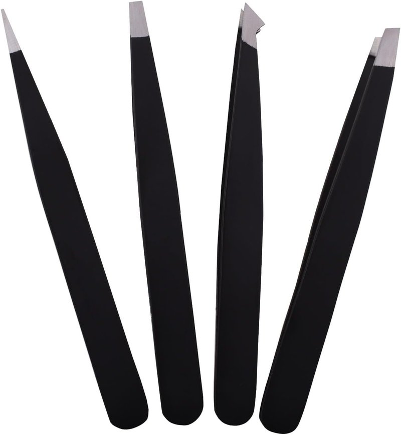 Professional Eyebrow Tweezers Set- Great Precision Facial Hair Removal Eyebrows Plucker Set with Leather Pouch for Travelling